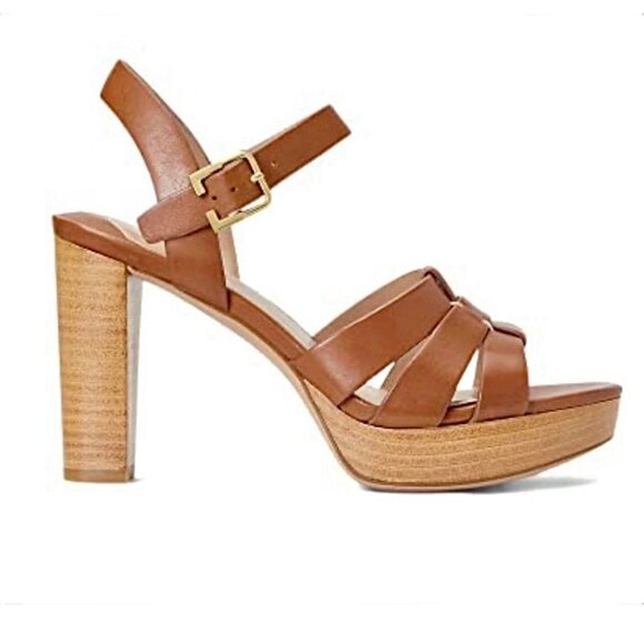 LAUREN RALPH LAUREN SOFFIA Leather Platform Block Heel Dress Sandals Size 9.5 - Picture 2 of 6